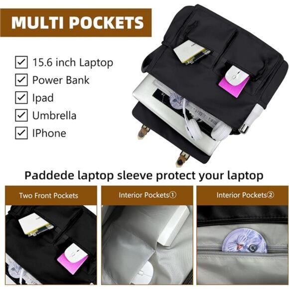 Durable Canvas Crossbody Handbag Black - Picture 5 of 6